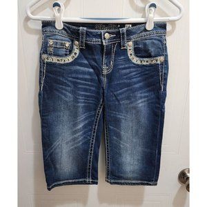 Miss Me Girls Bermuda Shorts Embroidered Pockets Stretch Denim Distressed Sz 14